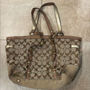 Coach Brown and Tan Monogram Tote